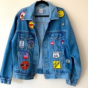 First of a Kind Designer Denim Jacket with decorative patches